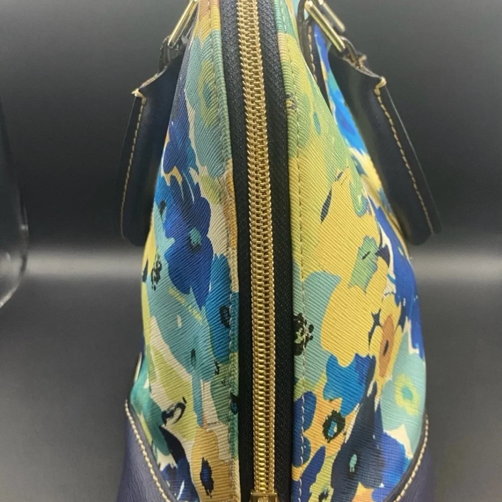 Dooney & Bourke Floral Blue and Yellow  and green Bitsy Satchel - Picture 3 of 7